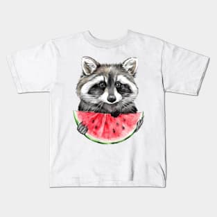 raccoon and watermelon Kids T-Shirt